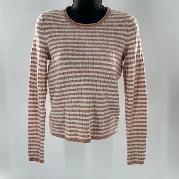 Madewell Sweaters - Madewell Womens Striped Ribbed Knit Long Sleeve Crew Neck Sweater‎ XXS Tan White